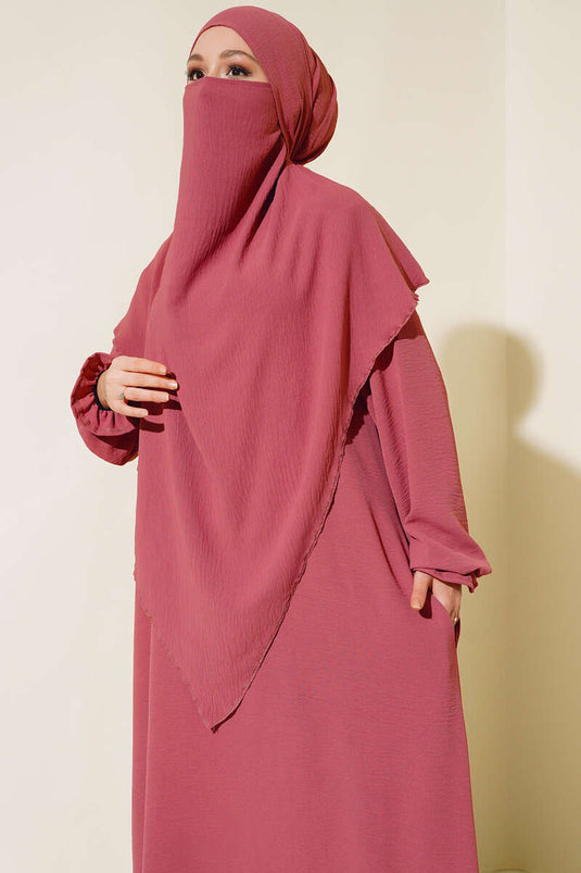Wide Abaya with Veil Dusty Rose