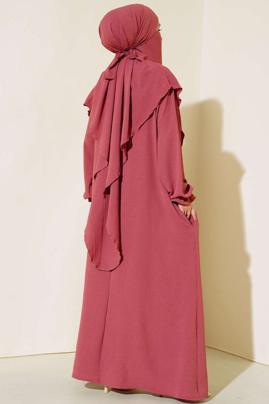 Wide Abaya with Veil Dusty Rose
