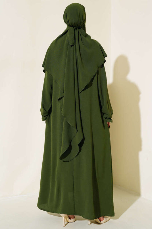 Weit geschnittene, verschleierte Abaya in Khaki.