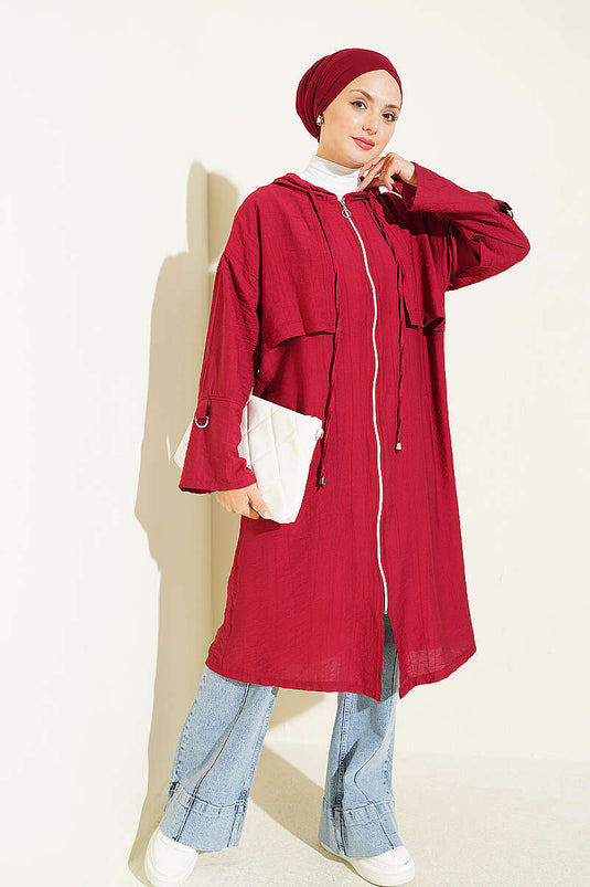 Bordeaux Kapuzenumhang Mit Cape-Details