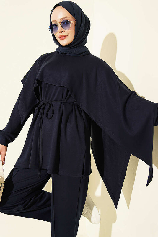 Ensemble Double En Modal Bleu Marine Avec Détails De Cape
