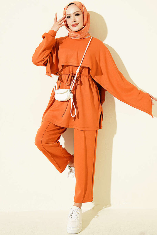 Ensemble Double Orange Avec Détails De Cape En Modal