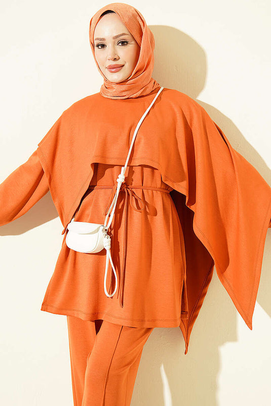 Ensemble Double Orange Avec Détails De Cape En Modal