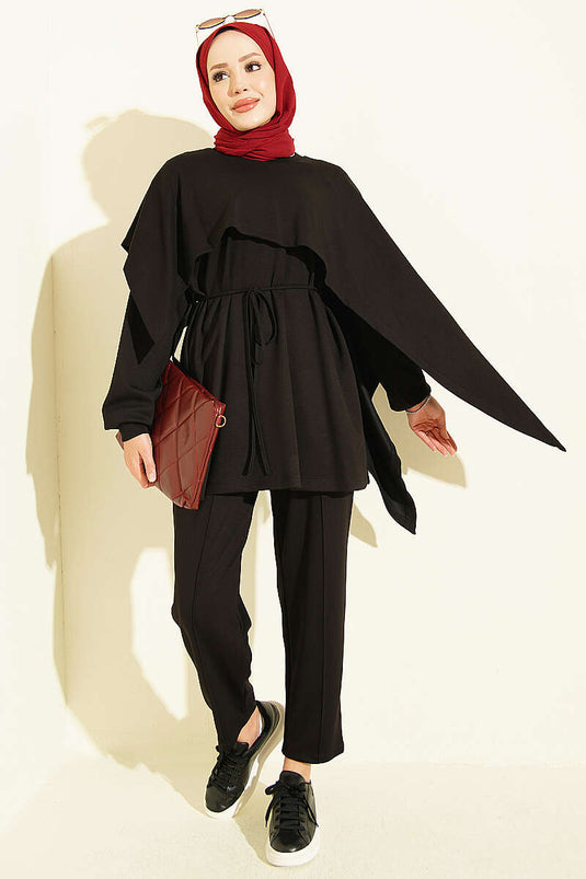 Ensemble Double En Modal Noir Avec Détails Cape