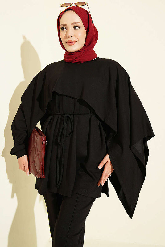 Ensemble Double En Modal Noir Avec Détails Cape