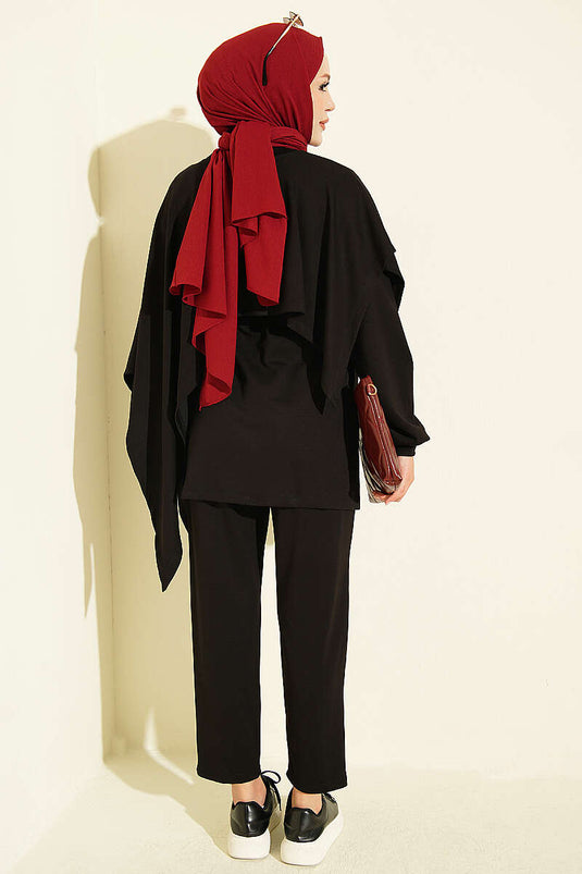 Ensemble Double En Modal Noir Avec Détails Cape