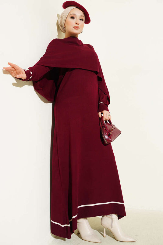 Robe en maille à cape, bordeaux