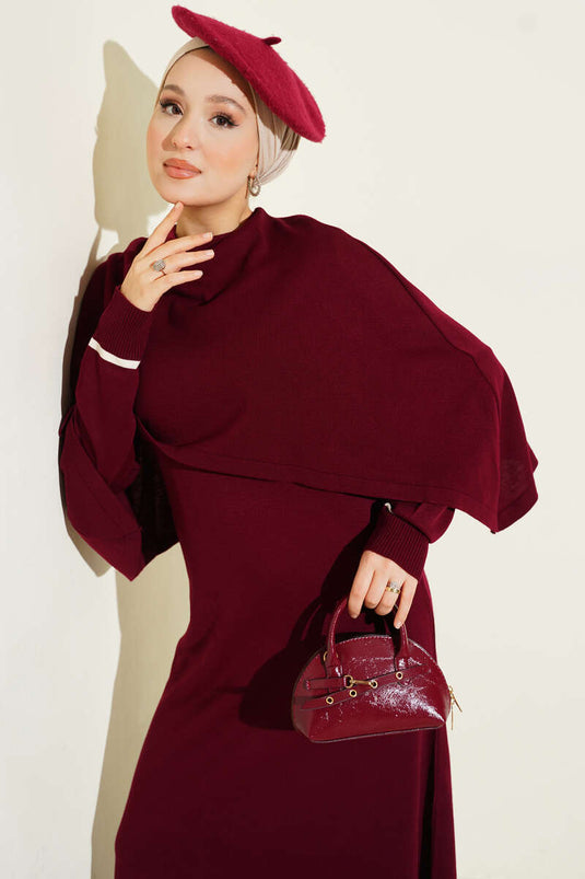 Robe en maille à cape, bordeaux