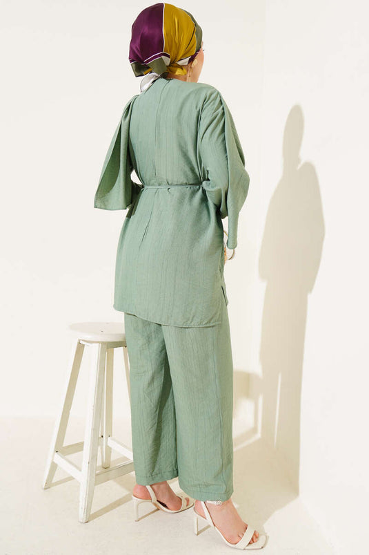 Pelerin Detaylı Tunik İkili Takım Çağla Yeşili