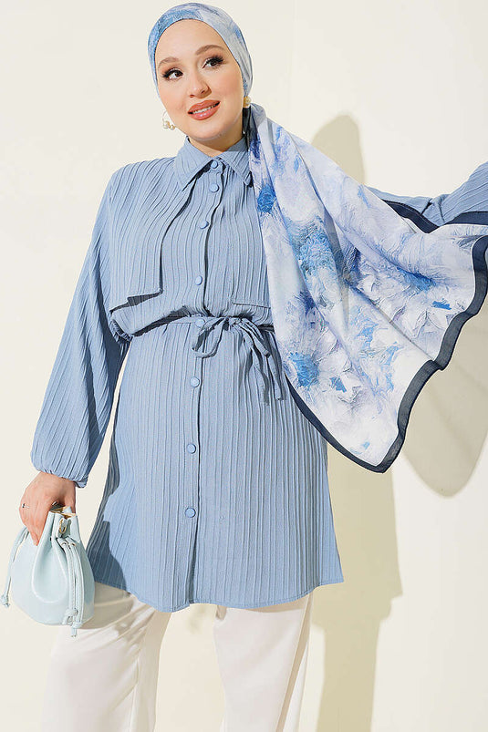 Blue Tie-Detail Shirt With Cape