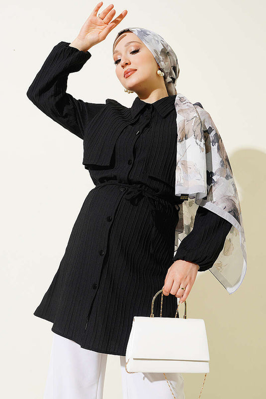 Black Cape With Tie-Detail Shirt