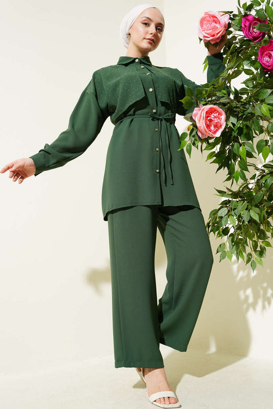 Costume deux pièces avec ceinture en corde Cape Stoned Kaki