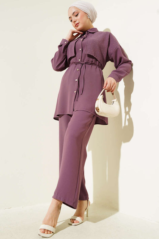 Costume deux pièces ceinturé en corde Cape Stoned Magenta