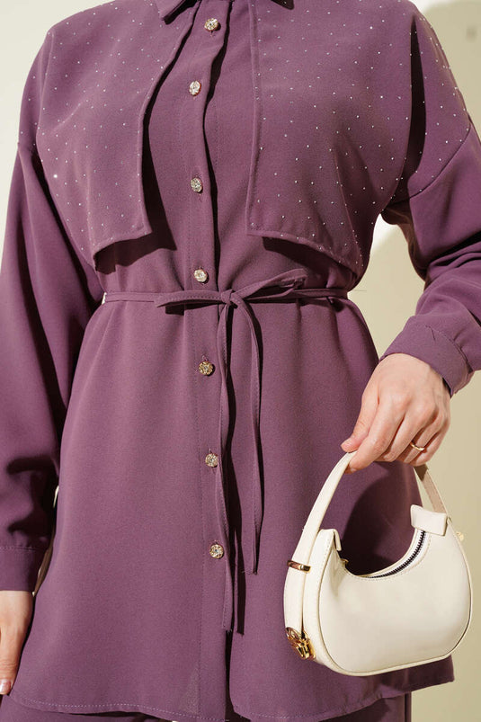 Costume deux pièces ceinturé en corde Cape Stoned Magenta