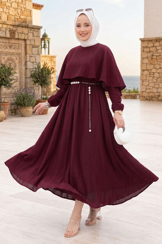 Vestido De Verano Lila Plisado Con Cinturón Y Capucha