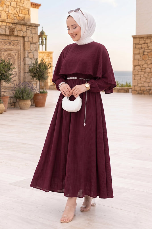 Vestido De Verano Lila Plisado Con Cinturón Y Capucha