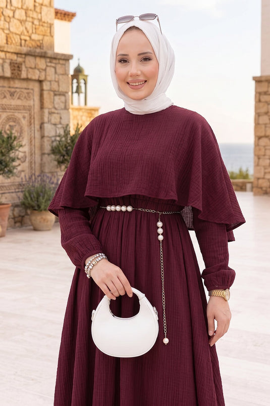 Vestido De Verano Lila Plisado Con Cinturón Y Capucha