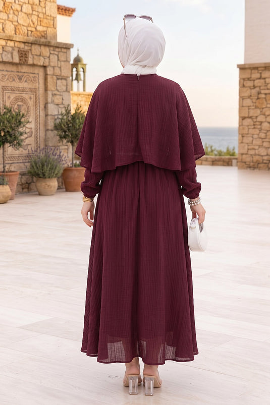 Vestido De Verano Lila Plisado Con Cinturón Y Capucha