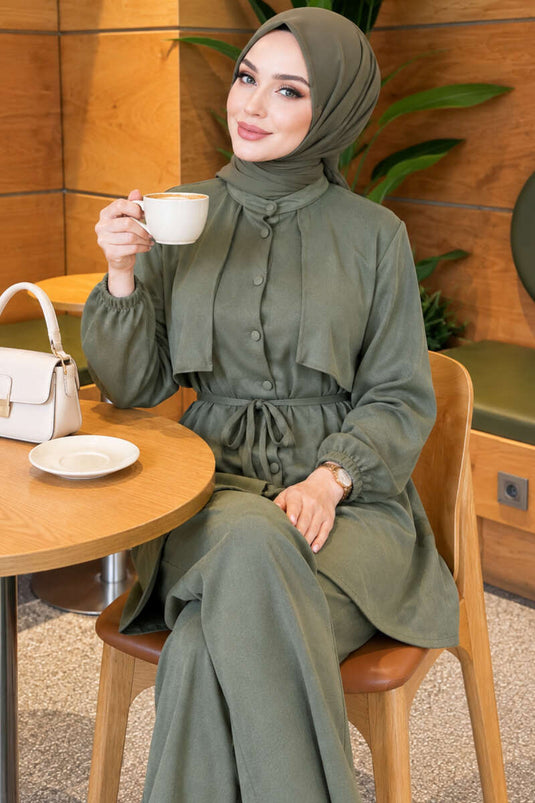 Ensemble Double Vert Turquoise Avec Cape Et Détail À Nœud