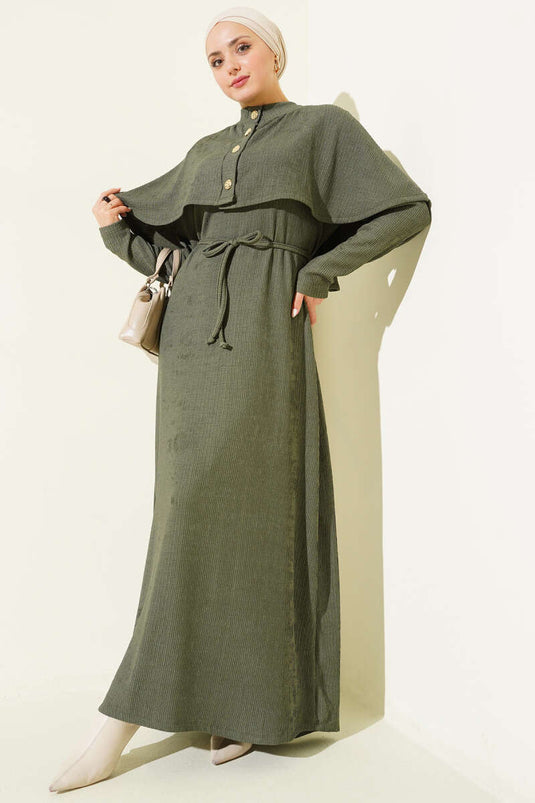 Cape-artiges Schnürkleid, Khaki