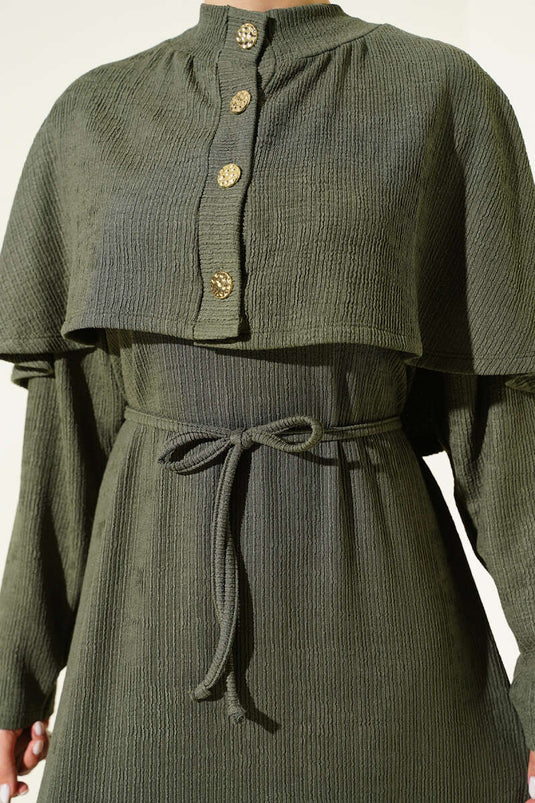 Cape-artiges Schnürkleid, Khaki