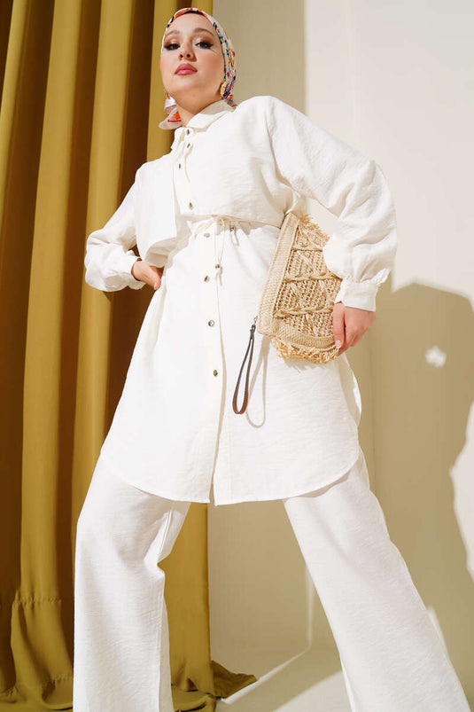 Ensemble deux pièces cape et corde à nouer en écru