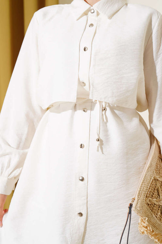 Ensemble deux pièces cape et corde à nouer en écru