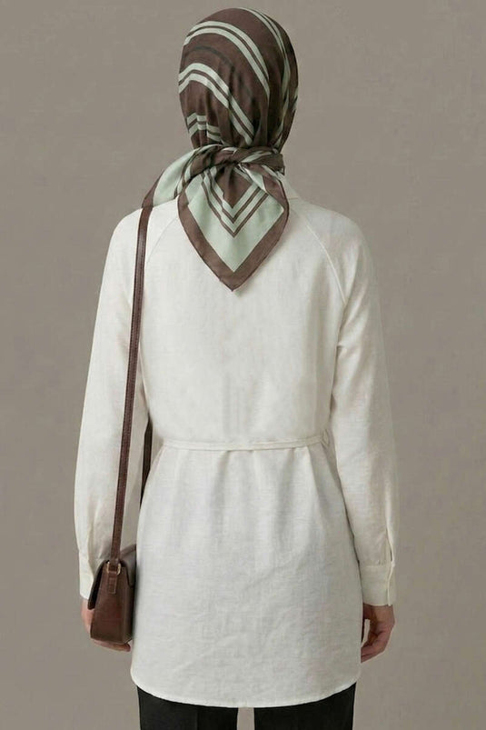 Pelerinli İp Detaylı Tunik Beyaz