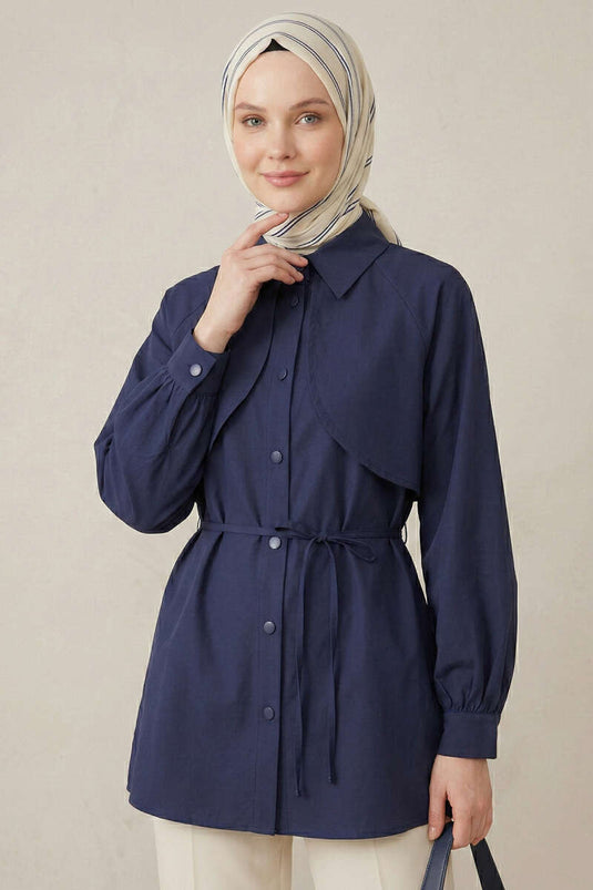 Tunic with Cape and Cord Detail Navy Blue