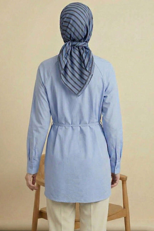 Pelerinli İp Detaylı Tunik Mavi