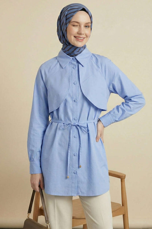 Tunic with Cape and Cord Detail Blue