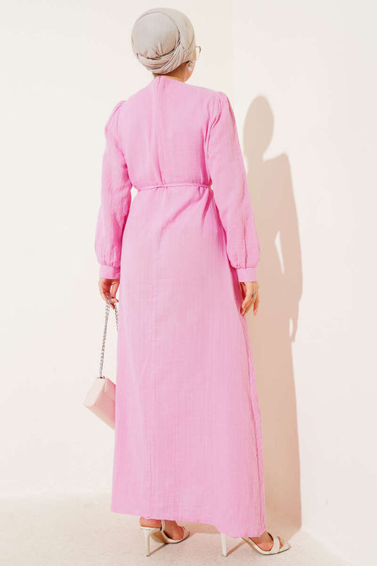 Robe ceinturée cape et corde rose