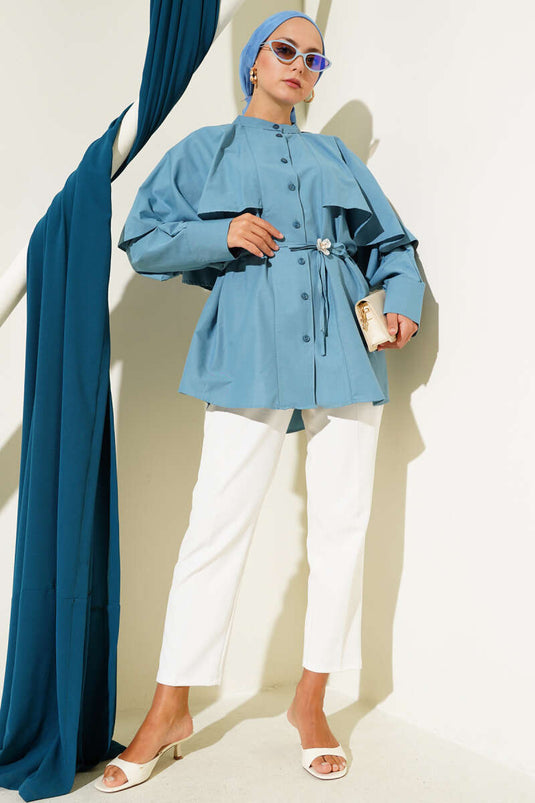 قميص بحزام من كيب روب، نيلي