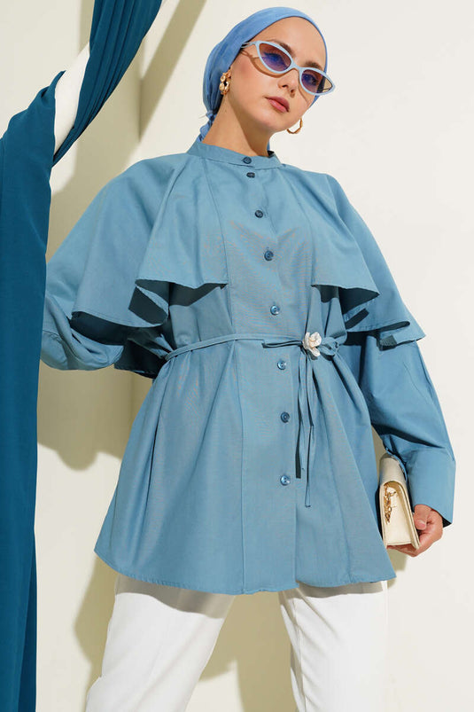 قميص بحزام من كيب روب، نيلي