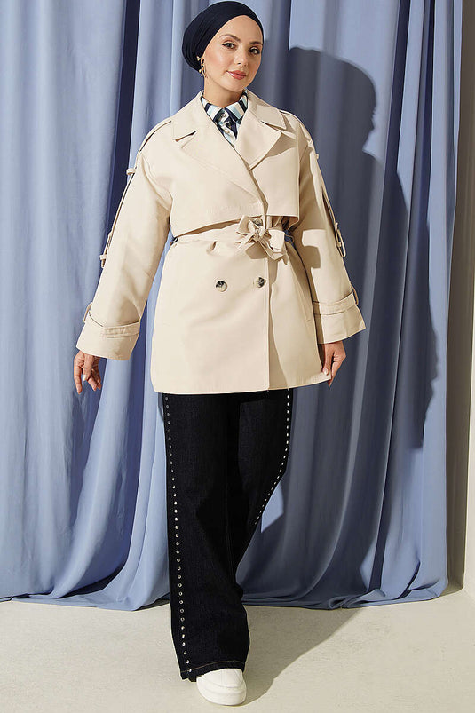 Cappotto Trench Corto Con Cintura E Bottoni