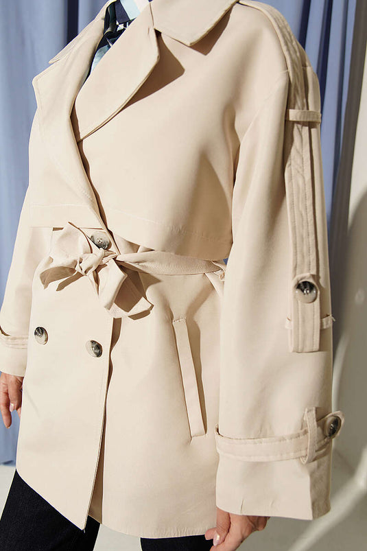 Cappotto Trench Corto Con Cintura E Bottoni