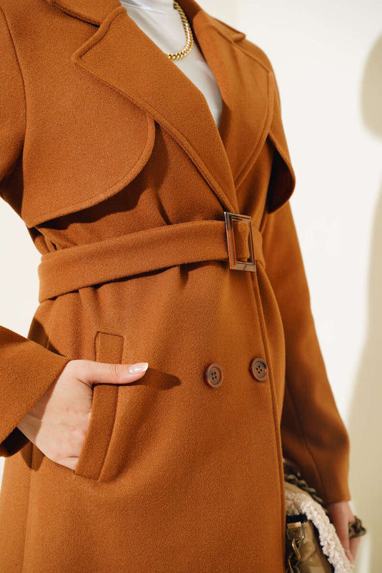 Cape ceinturée en cachemire beige