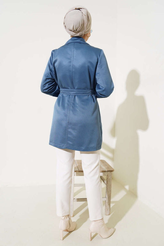 Trench Court Ceinturé avec Cape Indigo