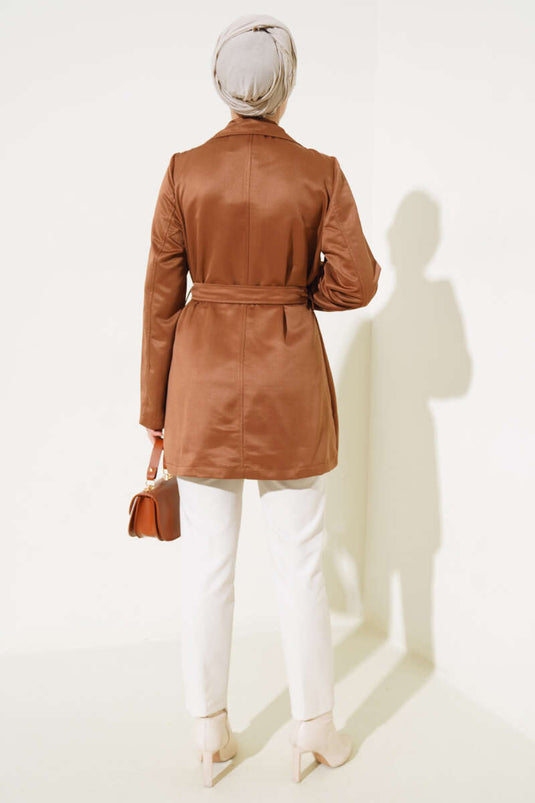 Trench court ceinturé avec cape - Tan