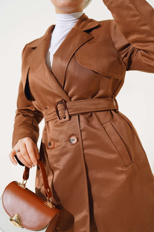 Trench court ceinturé avec cape - Tan