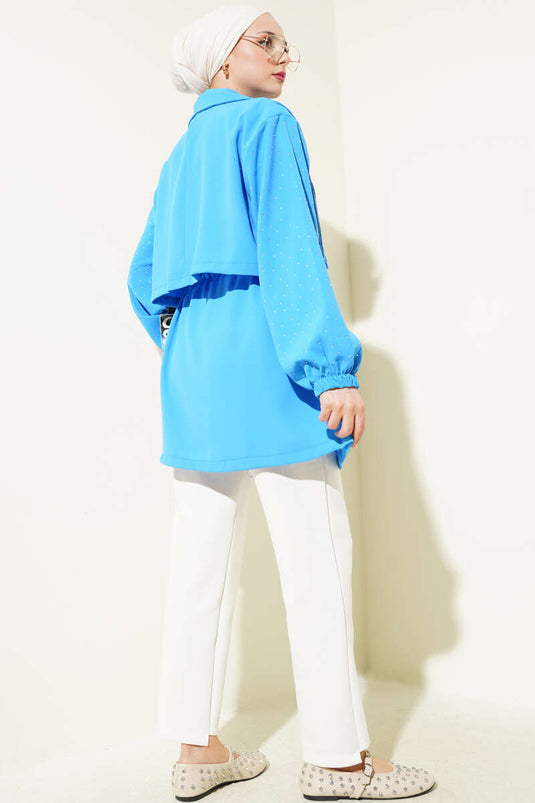 Cape with Stoned Waist Tunnel and Blue Cape