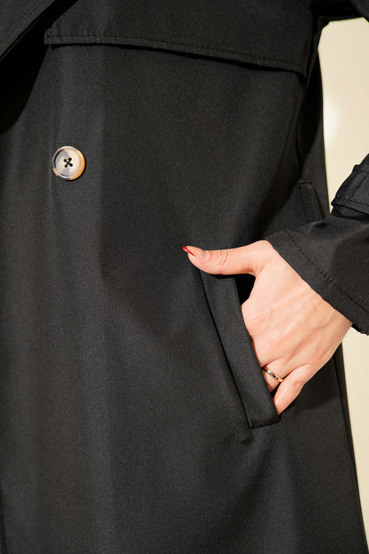 Trench-coat ceinturé à un bouton style cape noir