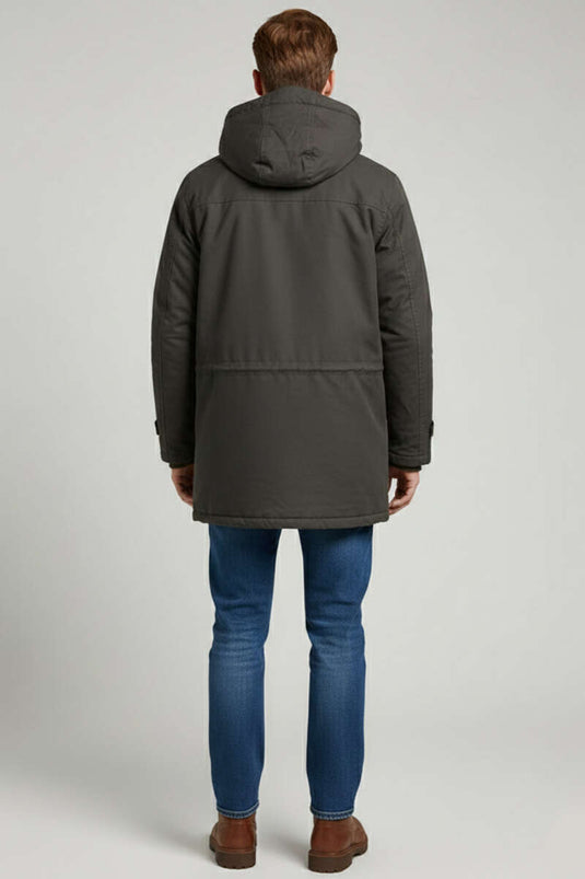 Plüschgefütterte Kapuzenjacke für Herren in Olivgrün