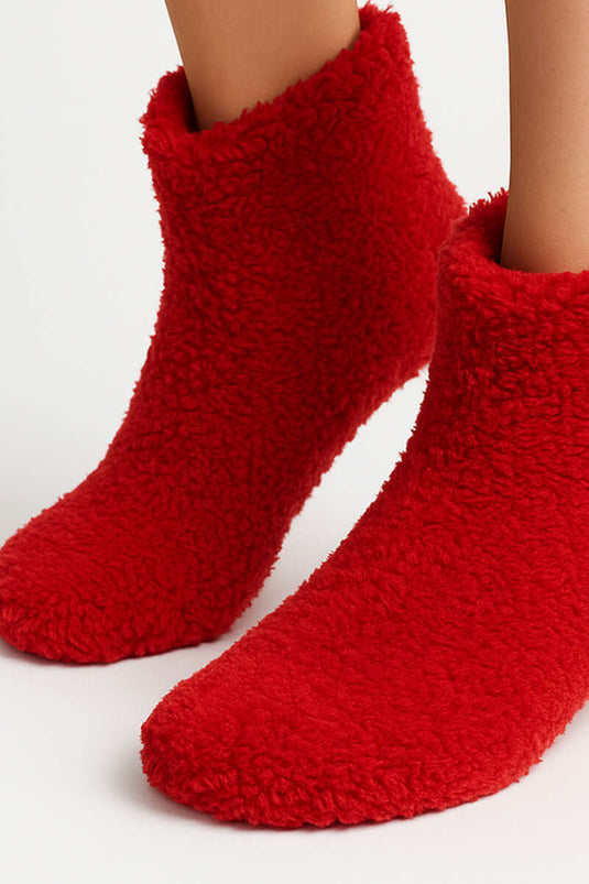 Plush House Slippers Red