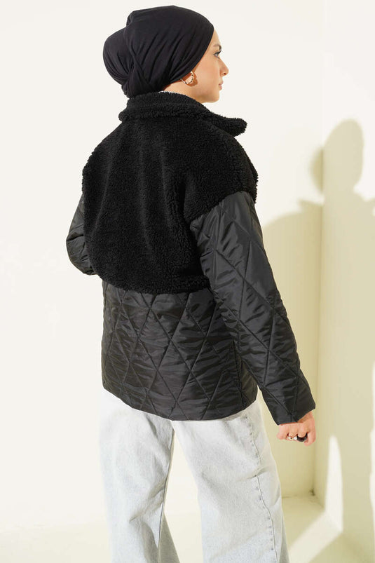 Plush Trimmed Oversize Coat, Black