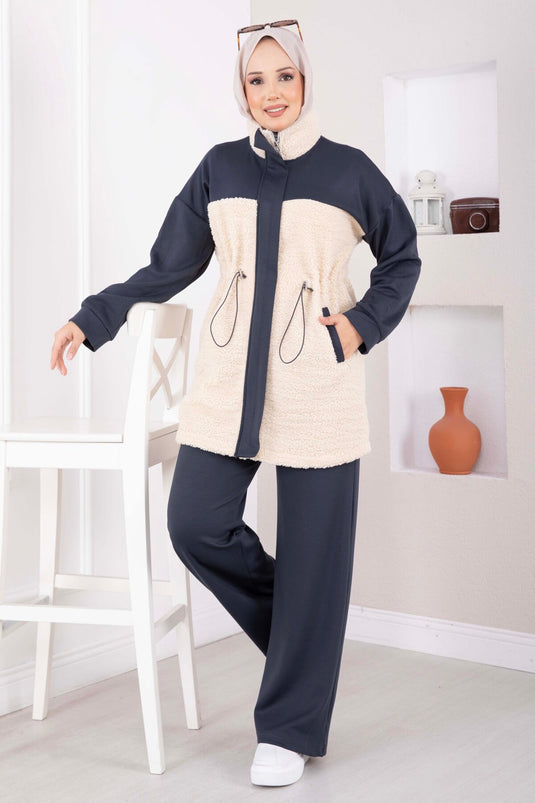 Ensemble Deux Pièces En Tricot Peluche En Gris Fumé