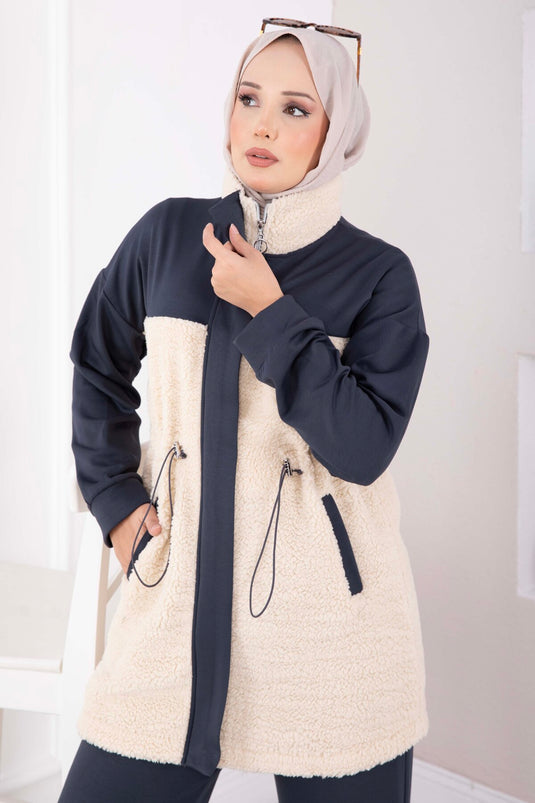 Ensemble Deux Pièces En Tricot Peluche En Gris Fumé