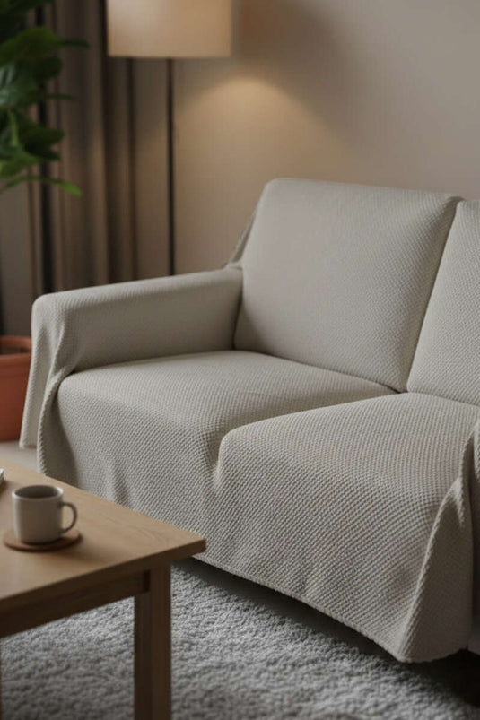 Plush Sofa Cover Beige