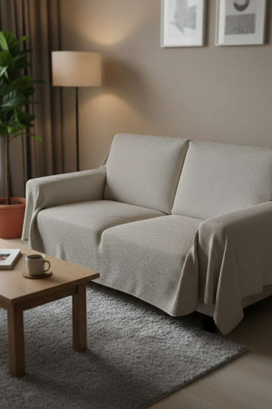 Plush Sofa Cover Beige