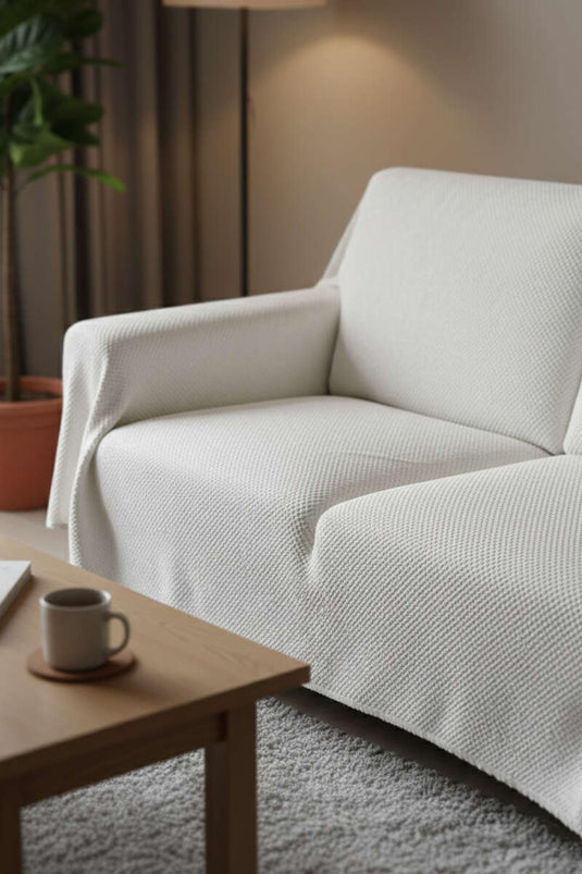 Peluş Koltuk Örtüsü Ekru